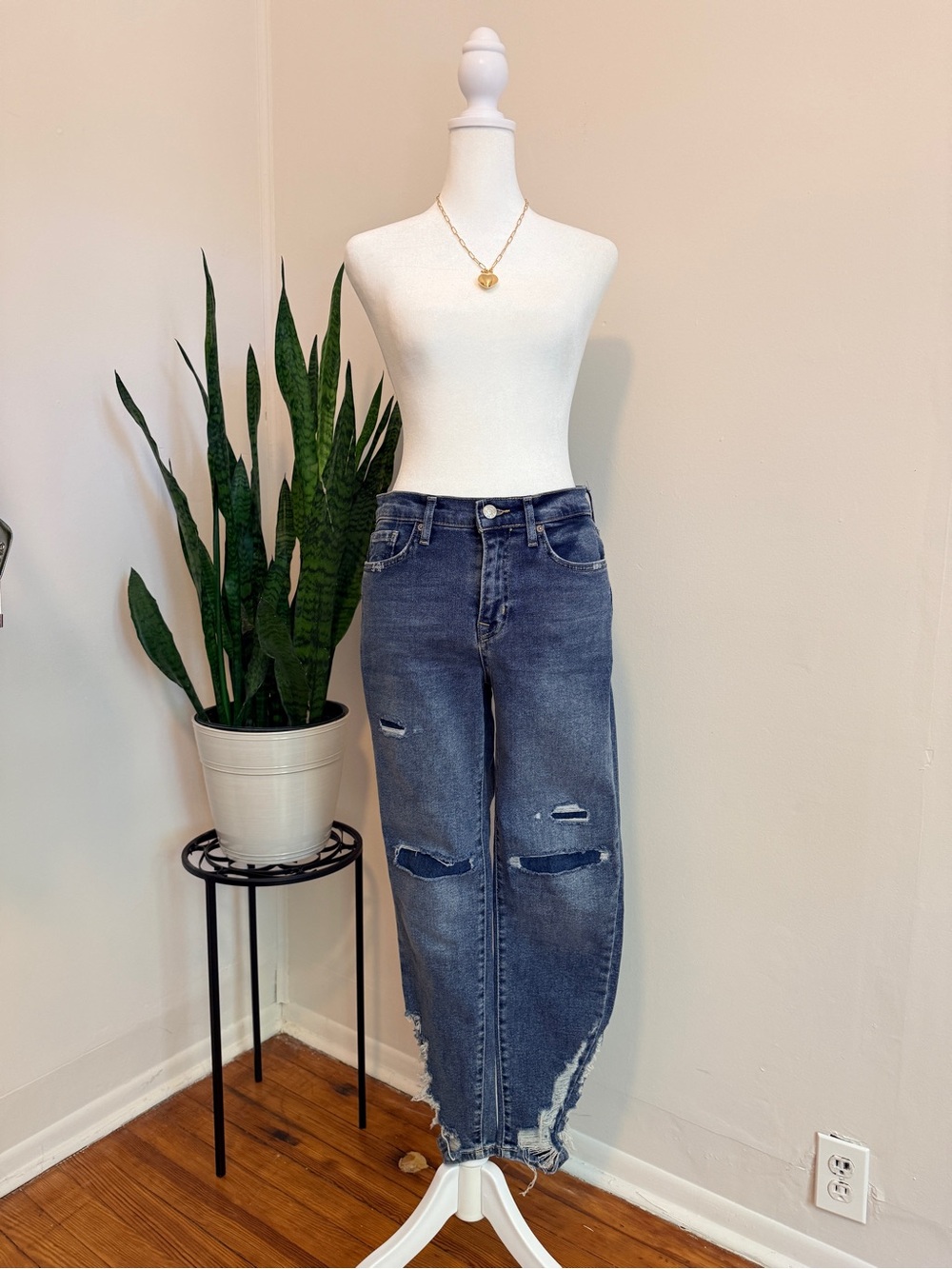 We The Free | Dark Blue Distressed Skinny Jeans